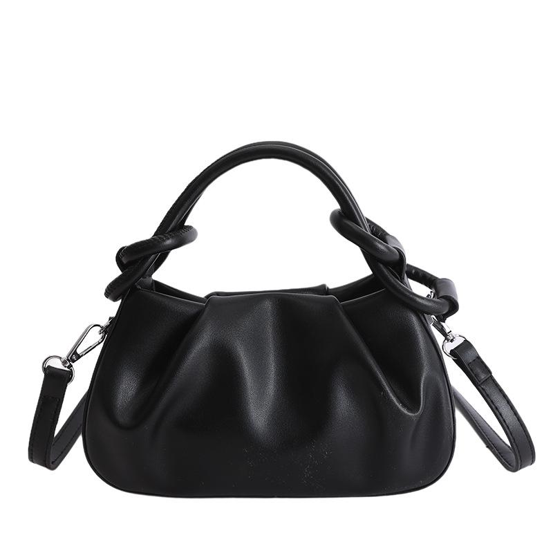 High End Trend Solid Color Pleated Design Messenger Bags Women Simple Temperament PU Leather Shoulder Bag Exquisite Handbags