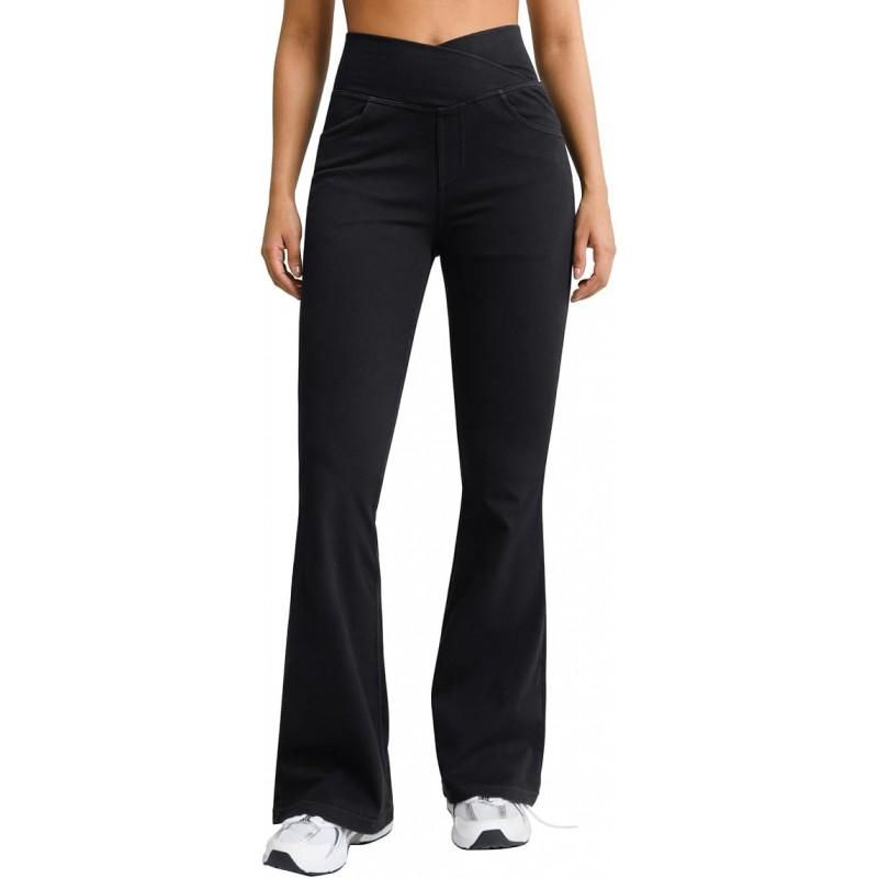 Womens High-Waisted Flared Jeans Vintage Pocket Design Stretch Slim Bootcut Denim Pants
