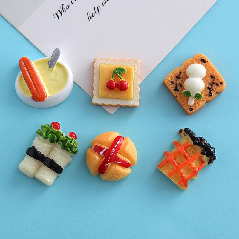 Simulation Food Toy Charms & DIY Resin Accessories: Cake, Bread, Phone Case, Hair Clips, Refrigerator Magnets, Stickers.