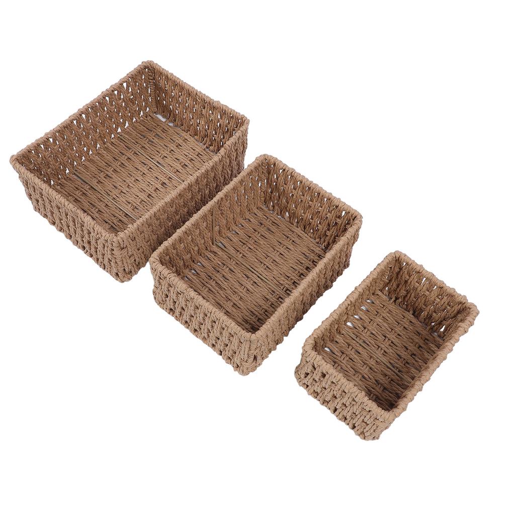 3PCS Wicker Storage Baskets for Shelves Organizing Decorative Woven Storage Baskets Set Desk Organizers