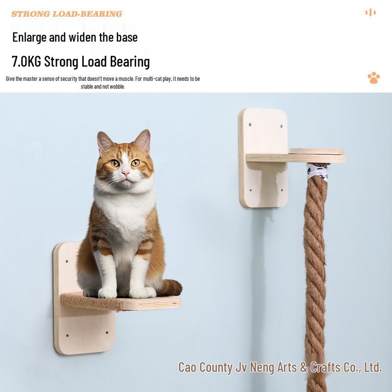 Ceiling-High Solid Wood Cat Tree with Rope Ladder and Jumping Platforms