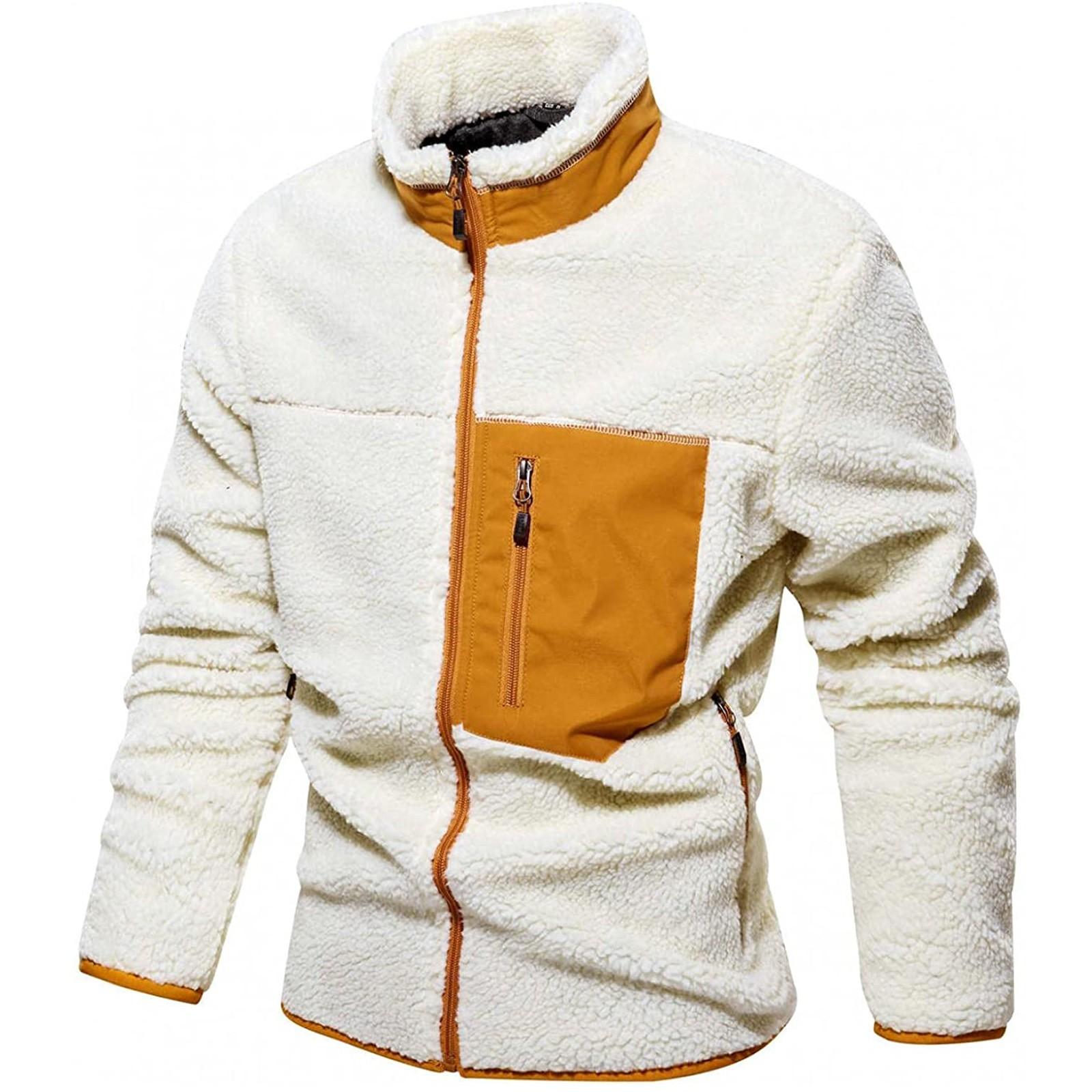 

Men s Fashion Long Sleeve Keep Warm Casual Plush Pocket Zipper Jacket Top XXXL бежевий