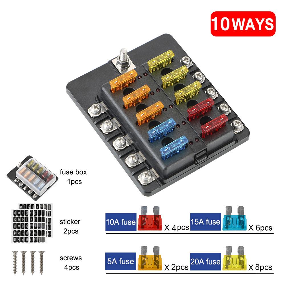 8 Ways 10 Ways Blade Fuse Block 32V 100A Fuse Box Holder M5 Stud With LED Indicator Light Circuit Insurance For Auto Car Marine