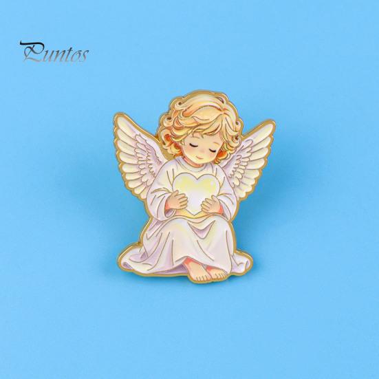 Fashionable Clothing Ornaments Little Angel Brooch Pin for Women, Cute Guardian Holding Heart Lapel Elegant Shirt Accessories with Wings, Accessory
