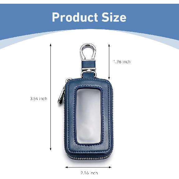 Car Key Fob Case, PU Leather Remote Protector with Clear Window, Car Key Protective Pendant (Royal Blue)
