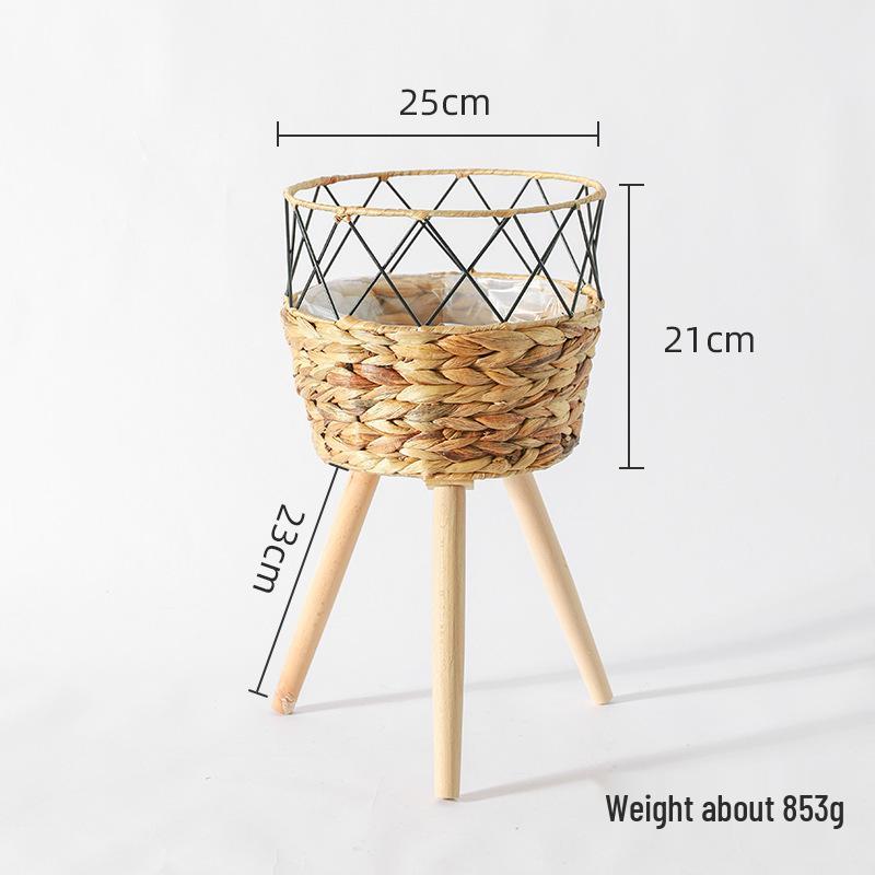 Nordic Rattan Woven Flower Pot and Stand for Living Room/Balcony Decor.