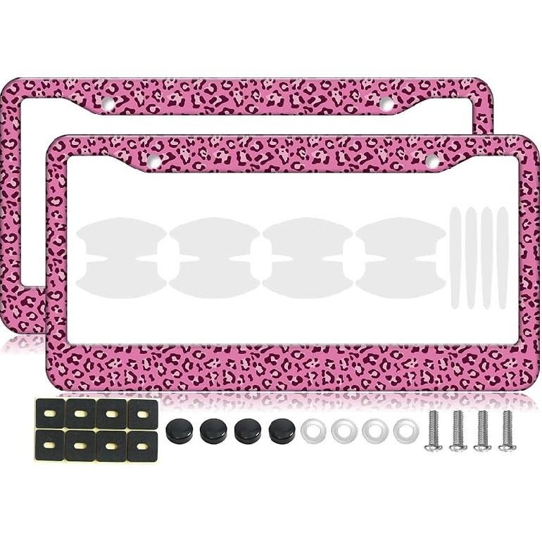 2PCS Yellow Cat Pattern License Plate Frames For Men Women - Universal Aluminum Stainless Steel Kitten Cat Mom Personalized Car Tag Covers Holder