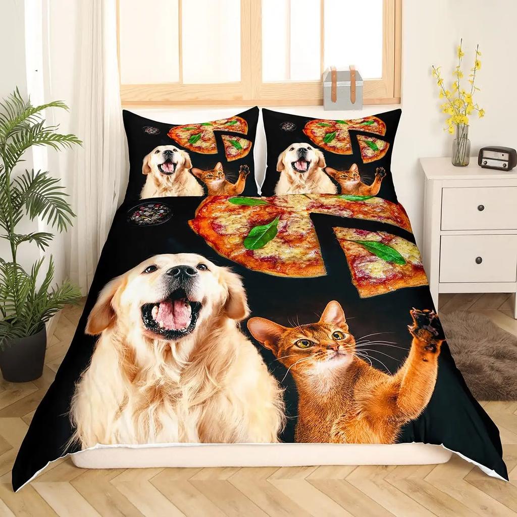Boys Girls Kids 3D Bedding Cute Animal Pet Kitten Lovely Kitten Puppy Duvet Cover Cartoon Dog Animal Design Bedroom Decoration