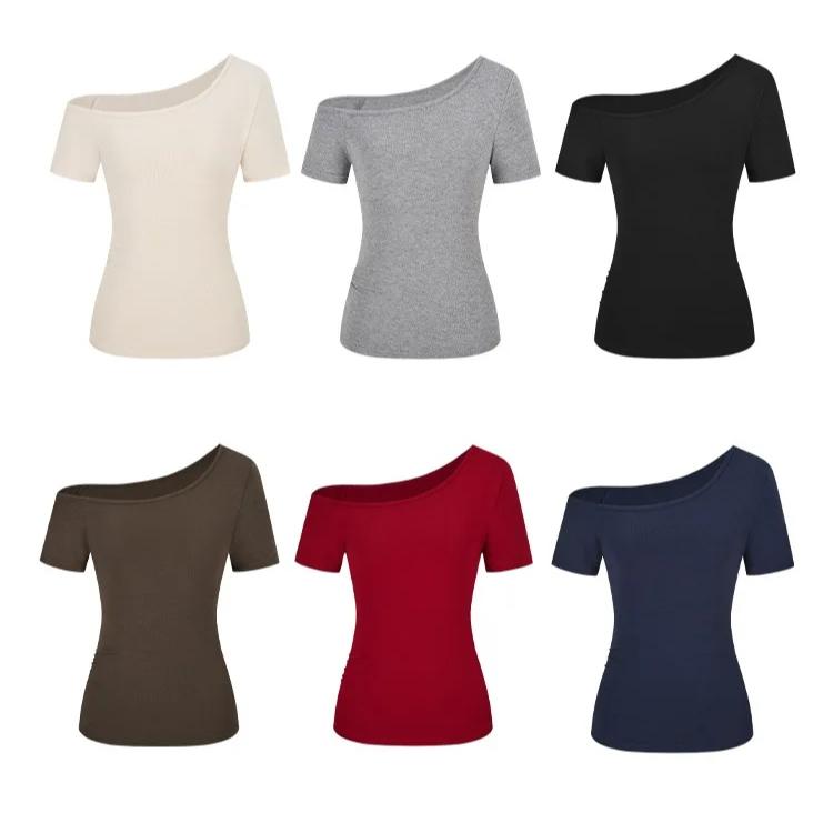 Summer MODAL COTTON Sexy Off Shoulder T Shirt Women’s Short-sleeve T-shirt Casual Slim Elastic Skinny Y2k Tops Women Clothing