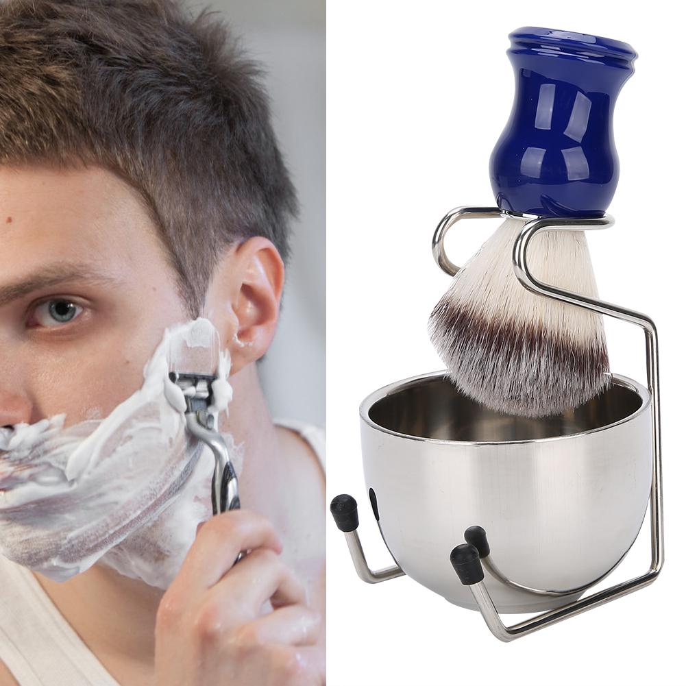 3pcs  Set Beard Shaving Brush Beard Brush Bowl Stand Set Stainless Steel Beard Shaving Kit