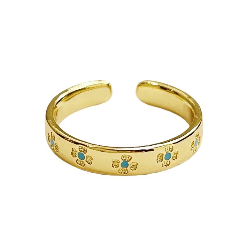 Medieval Retro Niche Bamboo Joint Open Ring Enamel Dripping Oil Landscape Adjustable Ancient High-End Accessories Women