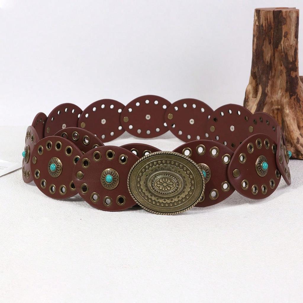 European and American Dot Diamond Round Cake Splicing Ethnic Storm West Asian Retro Women's Belt