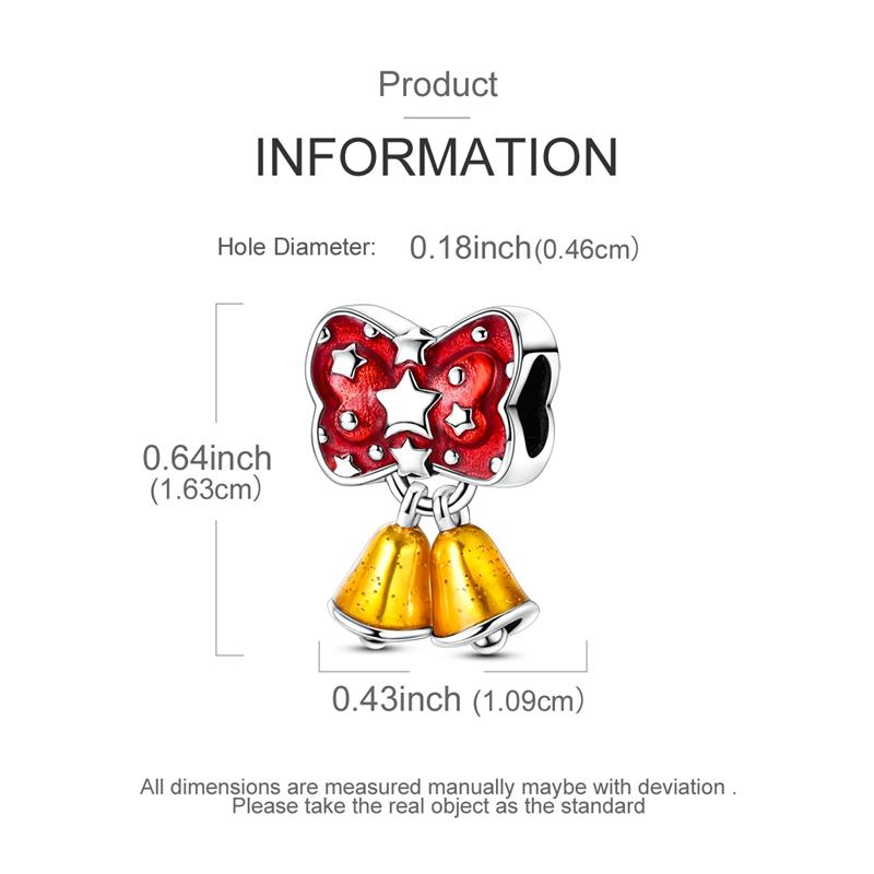 Christmas Party Copper Exquisite Red Bow Bell Beads Fit Charm Bracelet Pendant Women Diy Fine Jewelry Party Gift