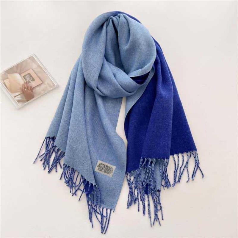 Autumn and winter new solid color cashmere scarf women's high-end sense thickened warm double-sided two-color fringed shawl scarf