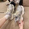 Fried Street Platform Dad Shoes Women's Height Increase Versatile Casual Shoes New Spring and Autumn Breathable Silver Sneakers