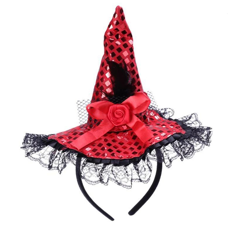 Children Kids Halloween Witch Hat Wizard Feather Headband Adult Costume Party Accessory Halloween Masquerade Cosplay Cap