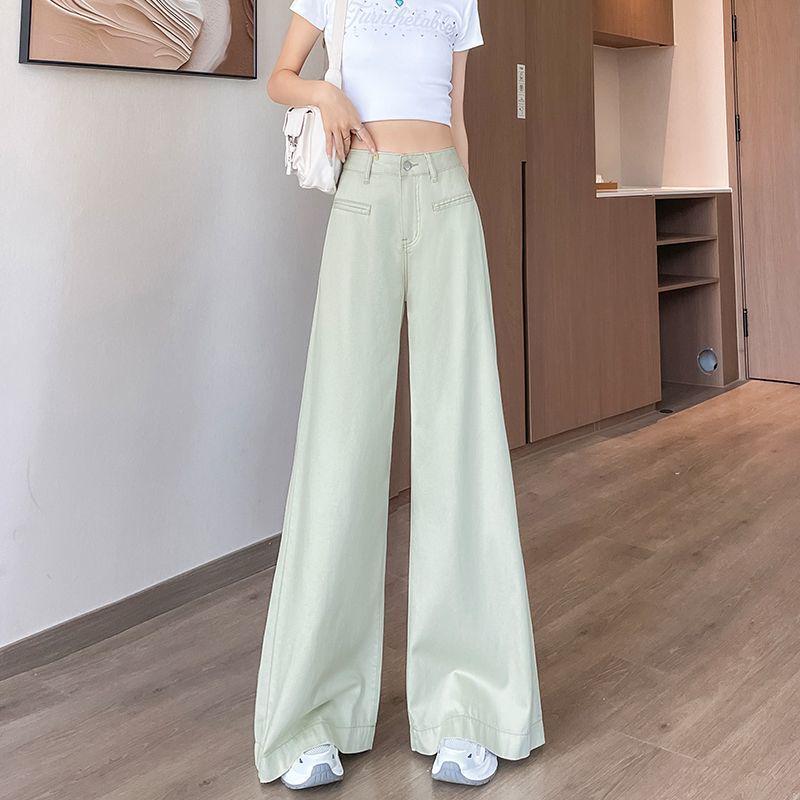 Women s Matcha Green Tencel Wide-Leg Jeans - Summer 2026 Thin Ice Silk Straight-Leg Pants XS for 75-85 lbs