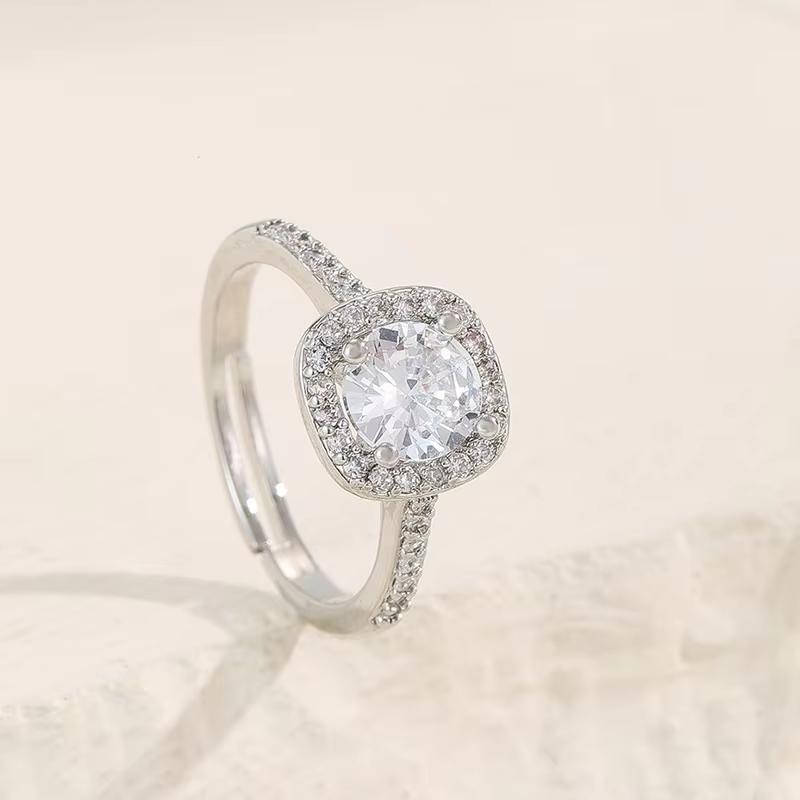 

Elegant Silver Color Clear Stone Ring Romantic Square Shaped Ring For Women & Girls Clear Crystals For Engagements/Anniversaries