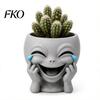 Office Desk Planter Funny Alien Face Planter, 3D Printed Novelty Plant Pot, Cute Gray Cactus Pot Head for Succulents Cacti Home Table Shelf