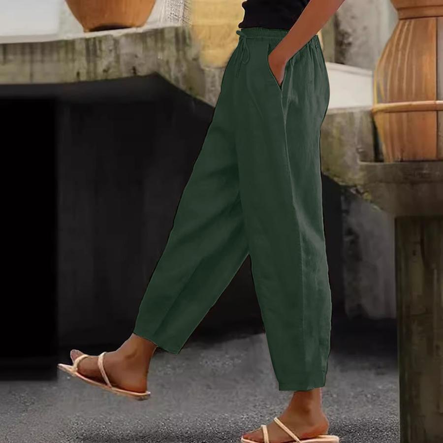 Spring Autumn New Women's Cotton Linen Solid Color Fashion Casual Loose Side Pocket Elastic Pants for Women