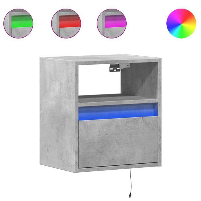 Table de chevet murale - Maison Exclusive - 2 pcs - Gris béton - Lumières LED ajustables