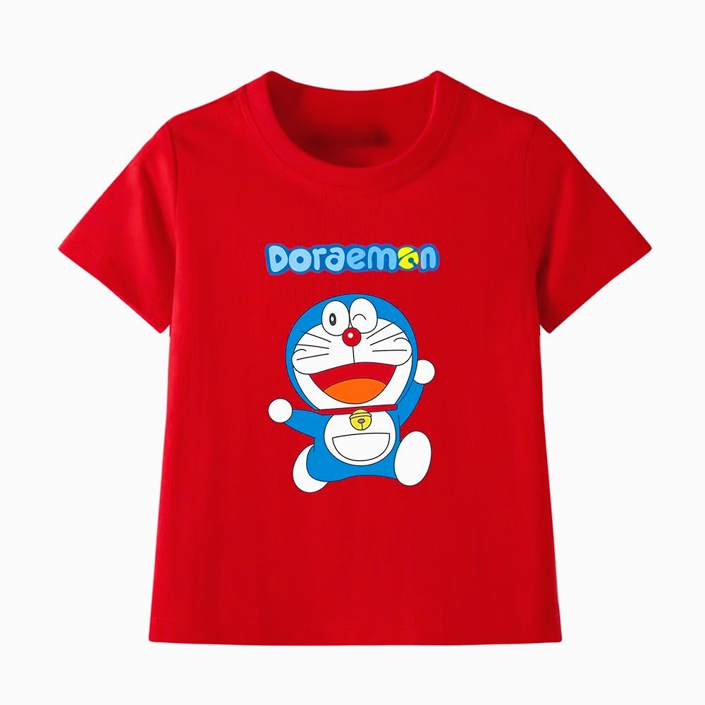 Vibrant Children's Short Sleeved Doraemon Printed Children's T-shirt, Cool and Breathable, Sweat Free for Both Boys and Girls