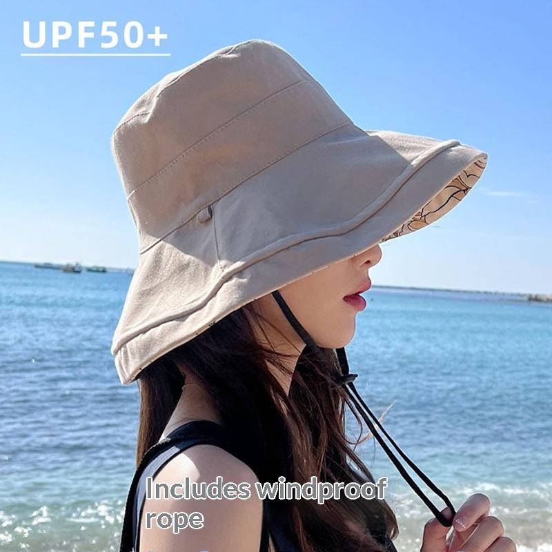 Double-Sided Bucket Hat For Women Vacation Style Flower Print Wide Brim Fisherman Hats Sun Hat