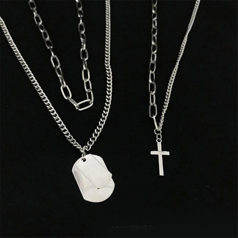 Multi-layer Punk Chains Cross Pendant Cool Hip Hop Geometric Metal Necklaces Fashion Sweater Chain Necklace