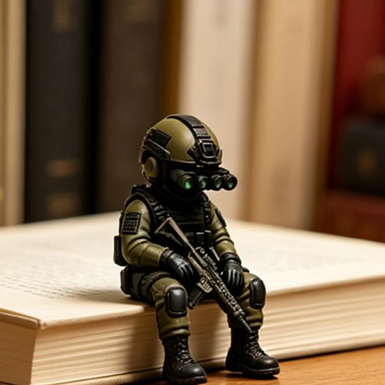 Mini Tactical Soldier Figurine, Realistic Sitting Sniper Resin Statue Model, Armed Special Forces Collectible Sculpture Decoration