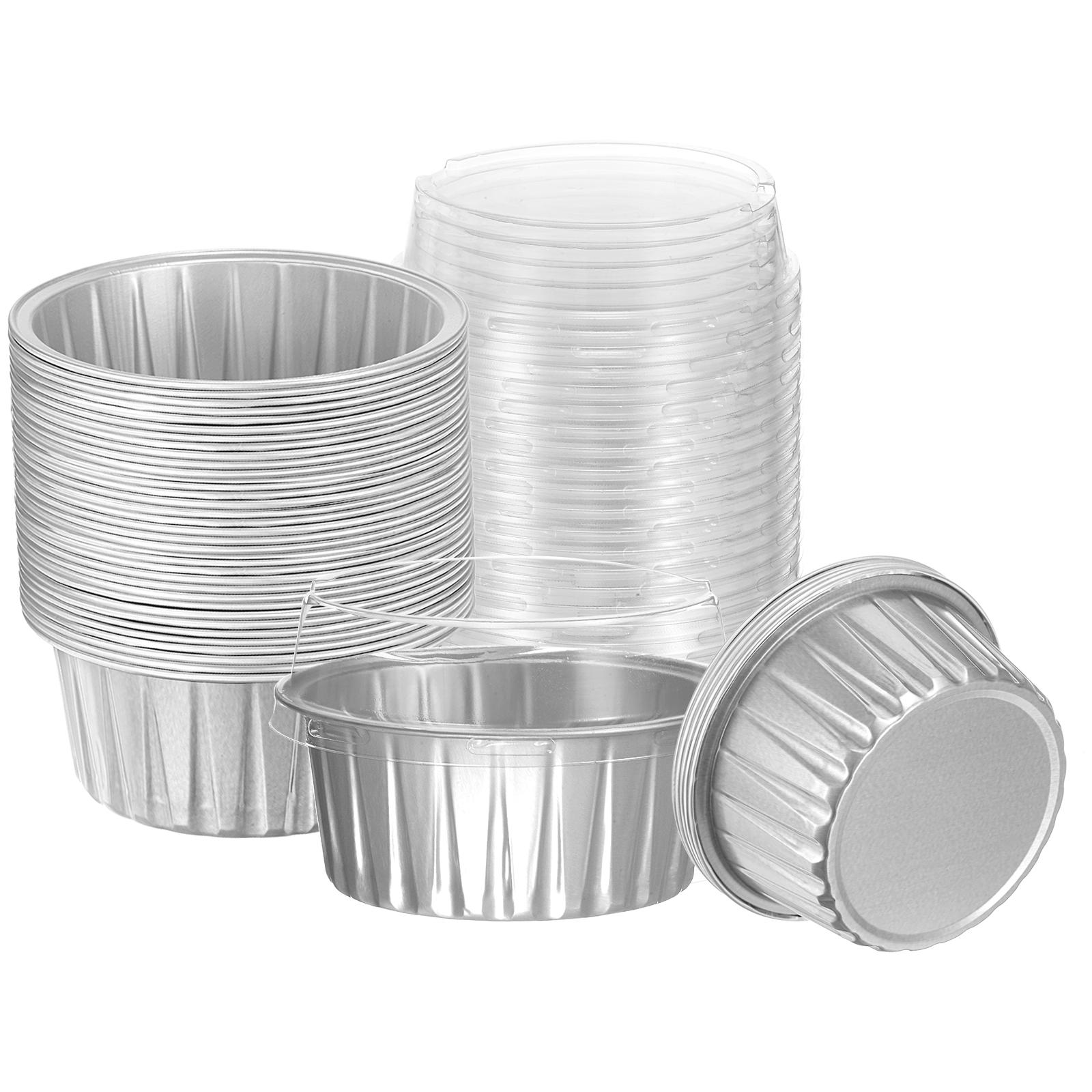 

100Pcs Baking Cups with Lids Aluminum Foil Liners Mini Disposable Containers Cups holders Cases Boxes Pans for Dessert Wedding