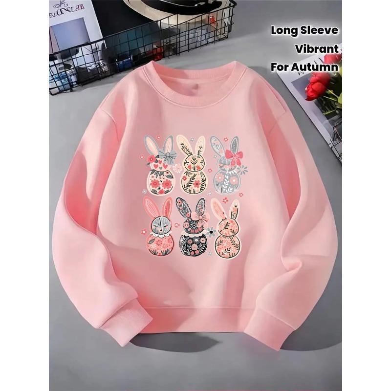 Kids Sweatshirt,Crewneck Sweatshirt Featuring a Floral Bunny Design,Machine Washing,Sportswear And Casual Attire,Softness And Comfort for Kids
