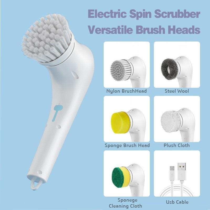 Household Electric Cleaning Brush Rechargeable Electric Scrubber with Detachable Head Cleaning Brush Kitchen Toilet Cleaning Tool