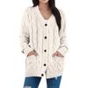 Damenmode Einfarbige Lässige Strickjacke Zopfmuster Knopf Strickjackenpullover