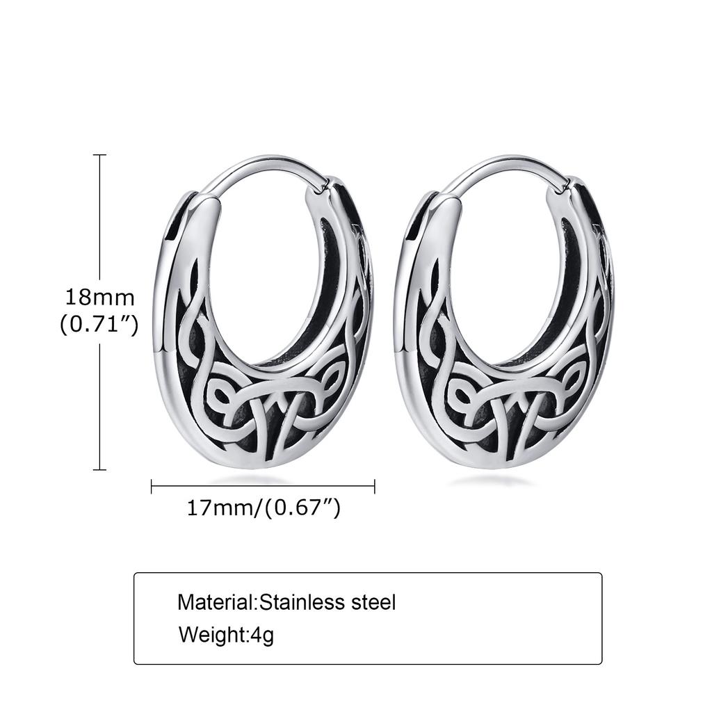 Punk Viking Hoop Earrings for Men Boys,Vintage Celtic Knot Stainless Steel Huggies Earrings,Hip Hop Cool Street Zircon Gifts