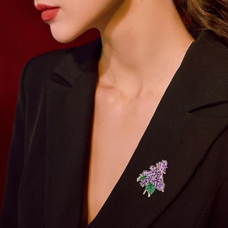 Portable Enameled Purple Lilacs Pin for Formal Event Sturdy Metal Ornament With Intricate Detailing