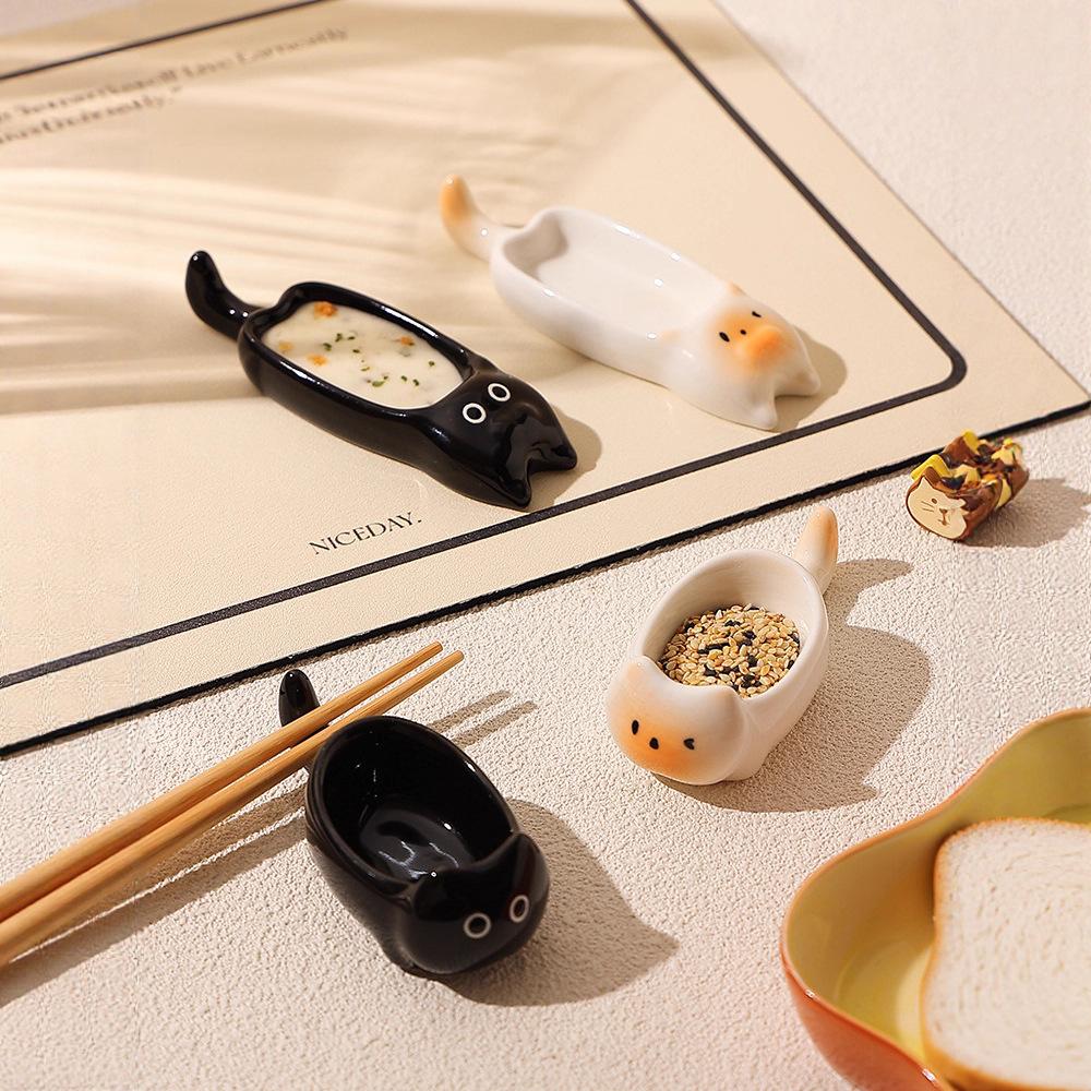 Cute Siamese Cat Ceramic Dipping Dish Household Hot Pot Seasoning Dish Seasoning Dish Sauce Dish Vinegar Dish Hand Painted Small Dish Purple