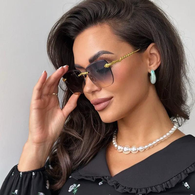 Protective Glasses 2pcs Rimless Large Square Sunglasses For Women Metal Frame Sun Glasses Outoodr Casual Style Eyewear UV400