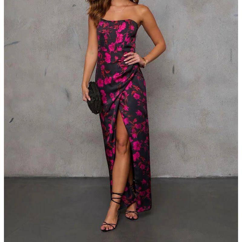 Export Single Sexy Elegant and Personalized Beautiful Exquisite Print Fold Split Sexy Banquet Party Fashion Dress