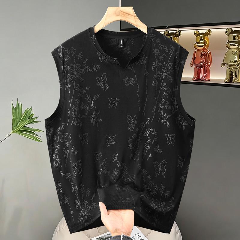 Men's Plus Size Bamboo Print Tank & Shorts Set, Casual 2-Piece Outfit (4XL-10XL)