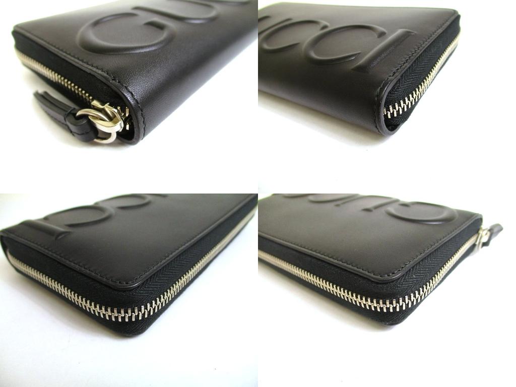 Authentic GUCCI Moon Logo Black Leather Round Zip Long Wallet #a854  Seller Refurbished