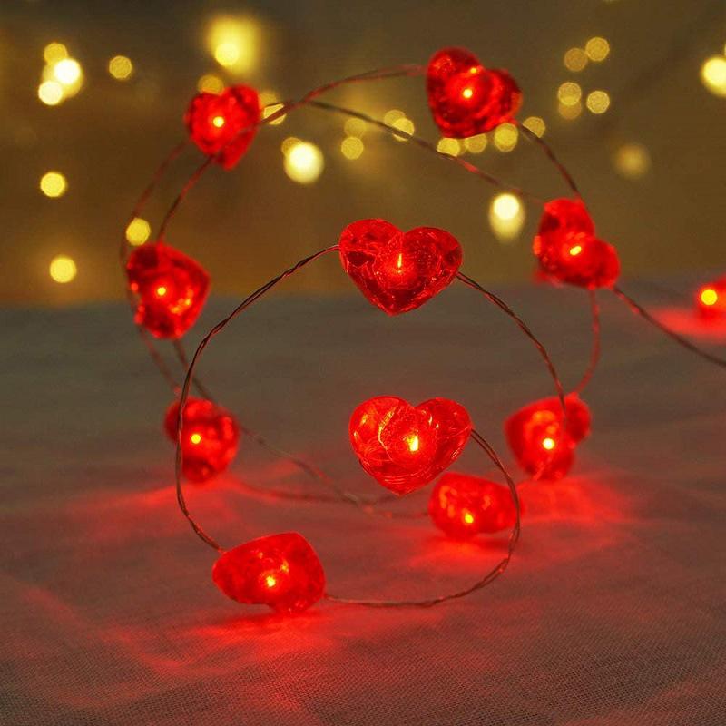 Romantic LED Red Heart Copper Wire Lights for Valentine's Day, Wedding & Proposal Decor