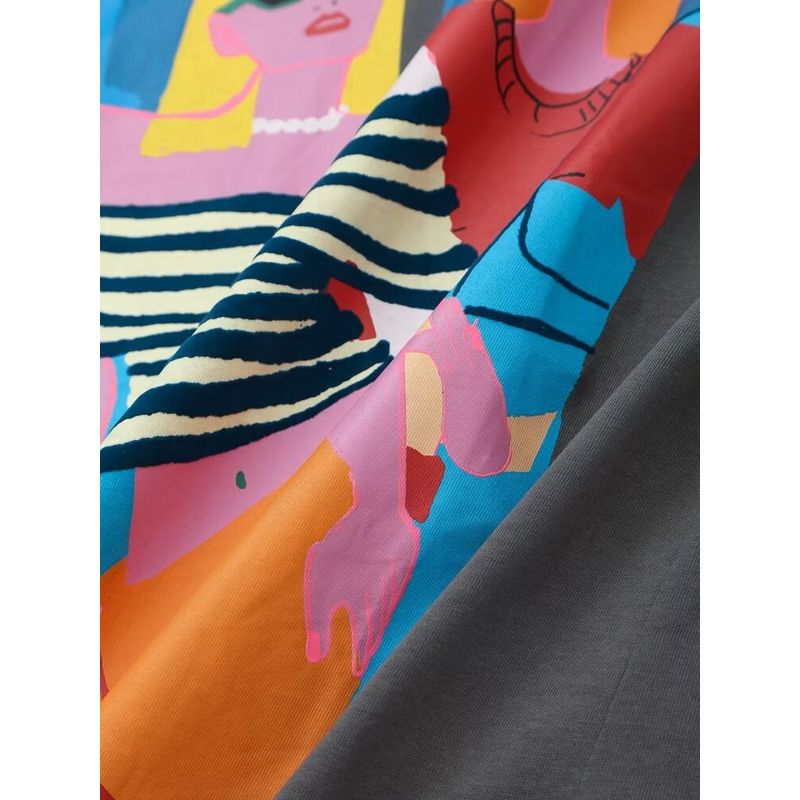 Kaslead New Arrival Women's Fashion Style Fashion Casual All-Matching Printed Washing Effect T-shirt 1131327