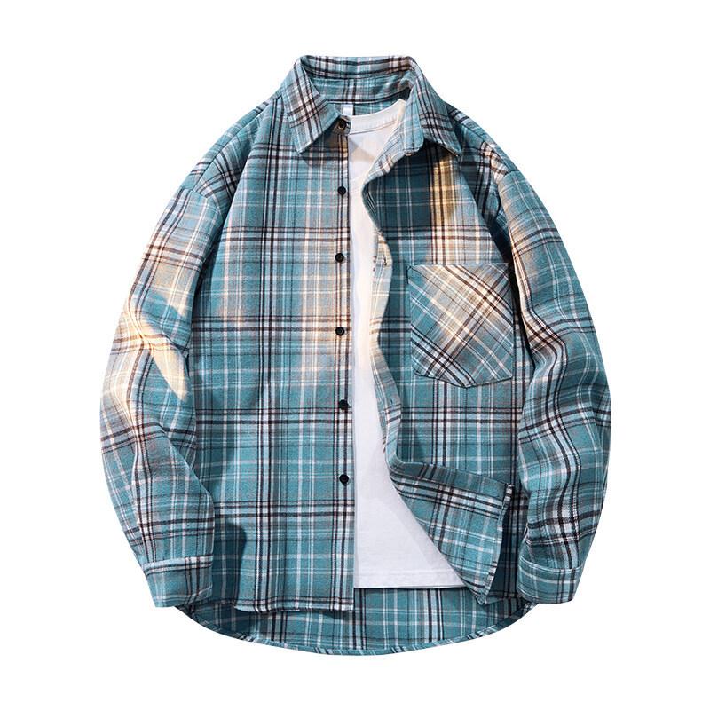 Men S Hong Kong Style Plaid Long Sleeve Casual Shirt Plus Size