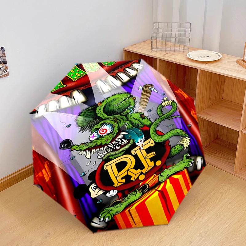 1 PC Automatic Folding Umbrella - Rat Fink Pattern, Portable & Foldable Design with 8 Ribs, Christmas Birthday Gifts