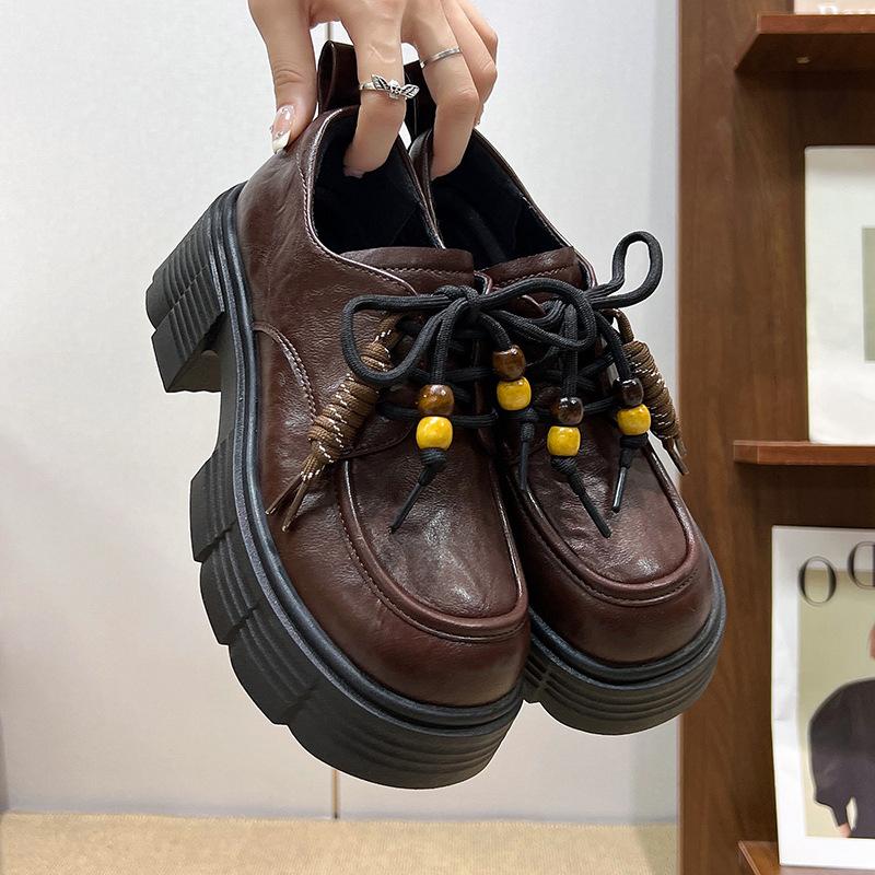 

Женские маленькие кожаные лоферы на платформе, на шнуровке, универсальные, 2025 год, осень, новая коллекция, ретро, британский стиль, японские туфли jk одинарные 40 тёмно-рыжий