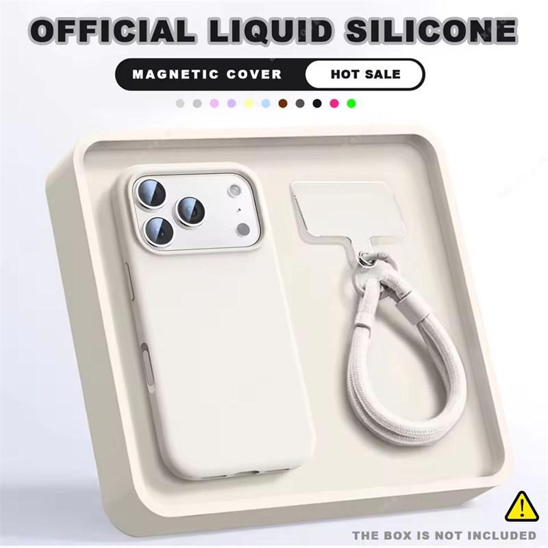 Wrist Strap Magnetic Phone Case For iPhone 16E 14 15 Plus 12 13 16 17 Pro Max Air Magsafe Liquid Silicone Lanyard Cover