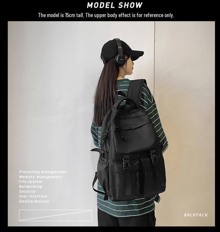 2022 Black School Backpack with Multiple Pockets & Large Capacity for Junior High Students