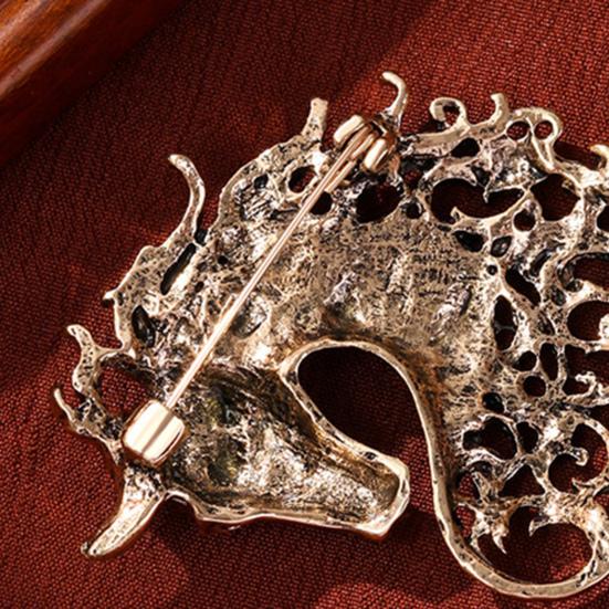 Retro Rhinestone Horse Brooch Pin Women Men Zinc Alloy Horse Head Lapel Pin Animal