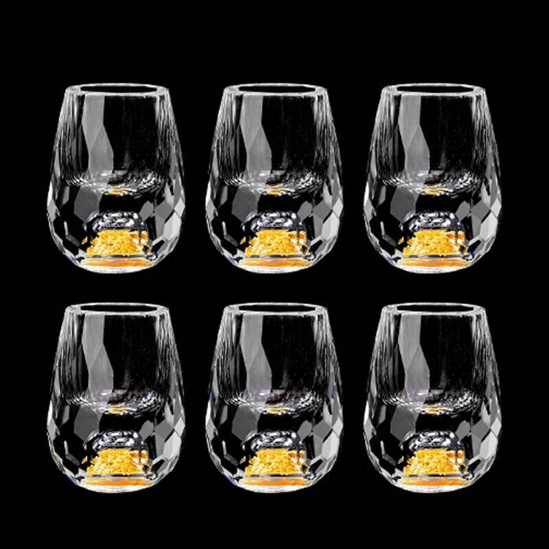 Luxury Crystal Vodka Sake Shochu Bar Liqueur Gold Foil Shot Glass Tea Cup Gift Hard Liquor Wine Glasses 1/2/4/6pcs 15ml