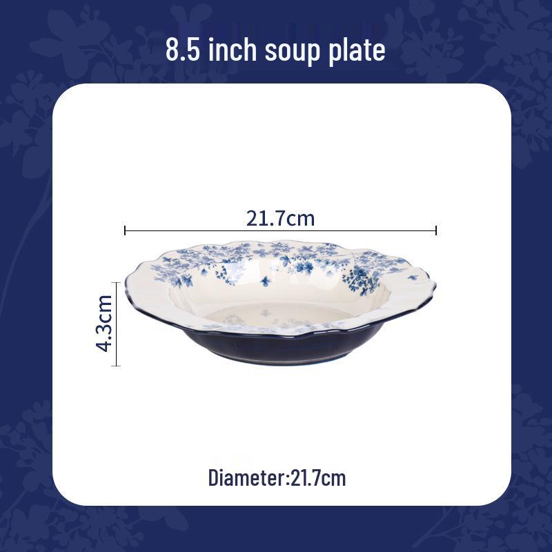 Shunxiang Jialan English Retro Ceramic Bowl & Plate Set - Underglaze Tableware for Soup & Rice.